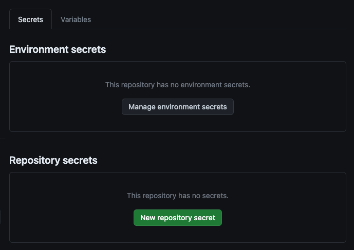 GitHub secrets menu.