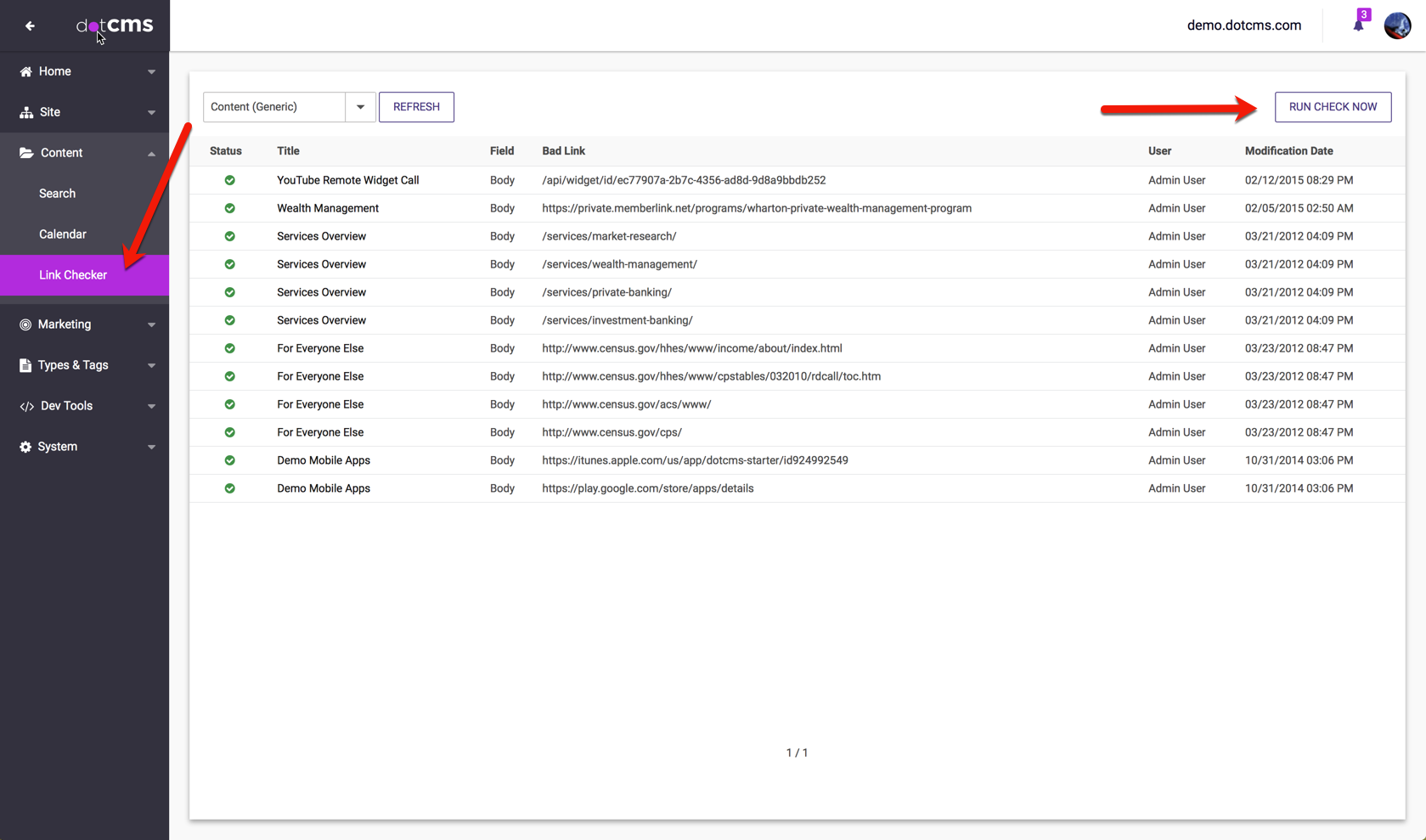 Link Checker Dotcms