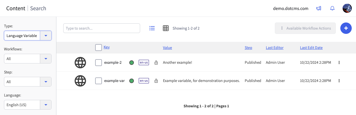 Language variable contentlets.